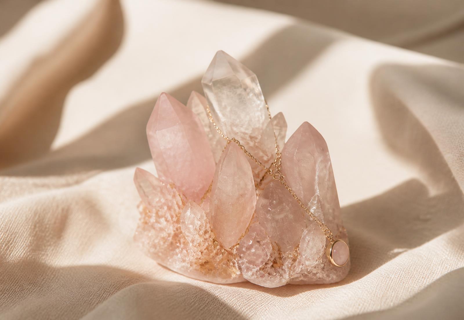 Crystals resting on ivory linen
